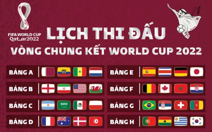 Lịch thi đấu World Cup 2022 với toàn bộ 64 trận đấu